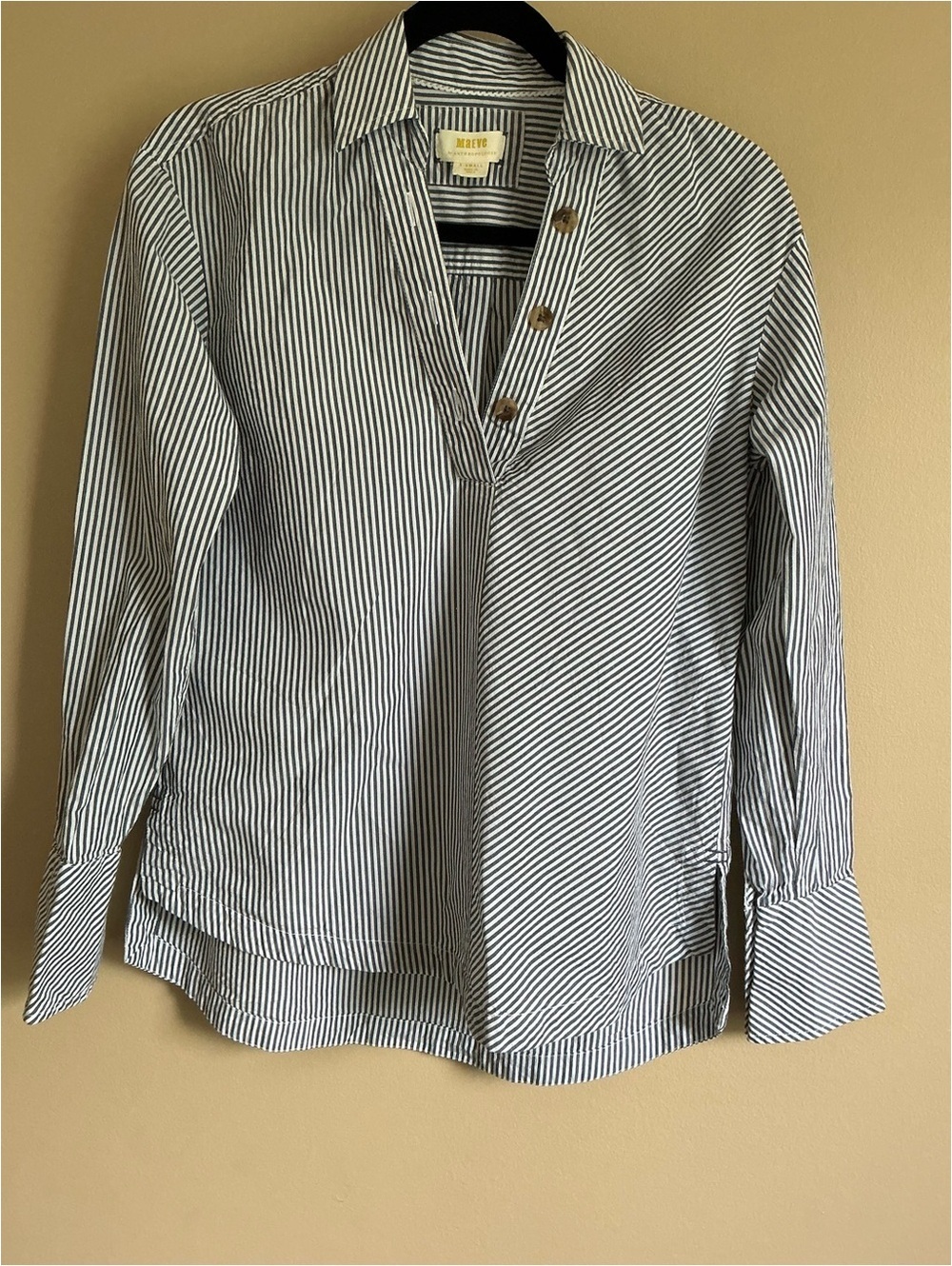Anthropologie Black and White Striped Button-Trim Popover Top - Picture 4 of 9